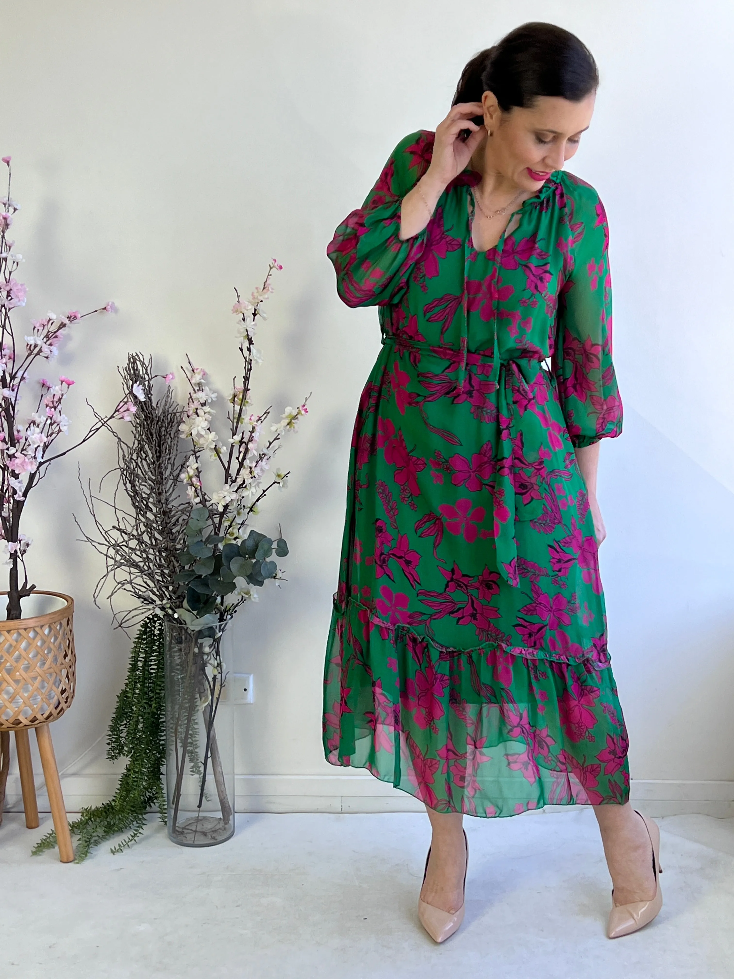 Priya Emerald Silk Dress