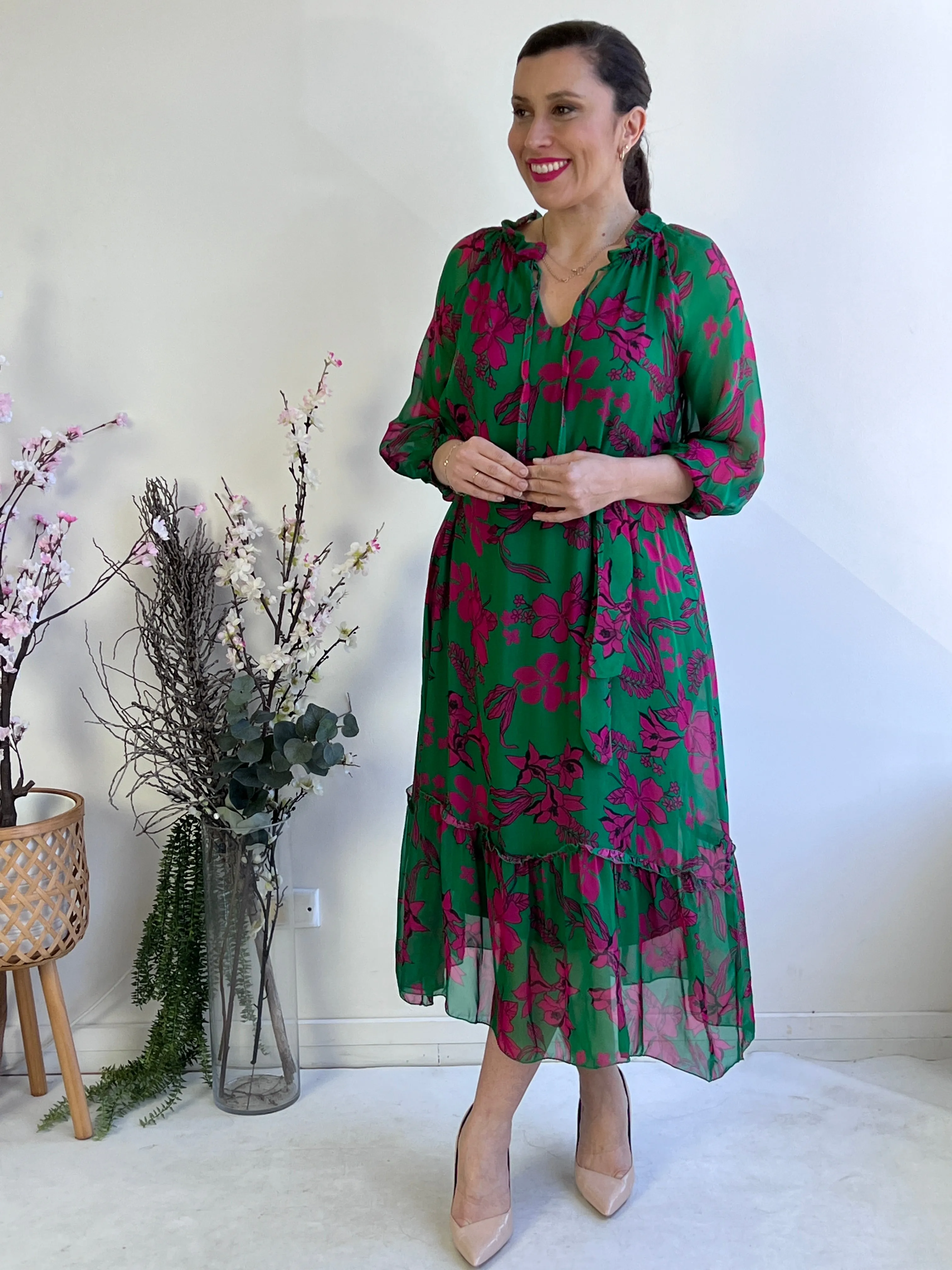 Priya Emerald Silk Dress