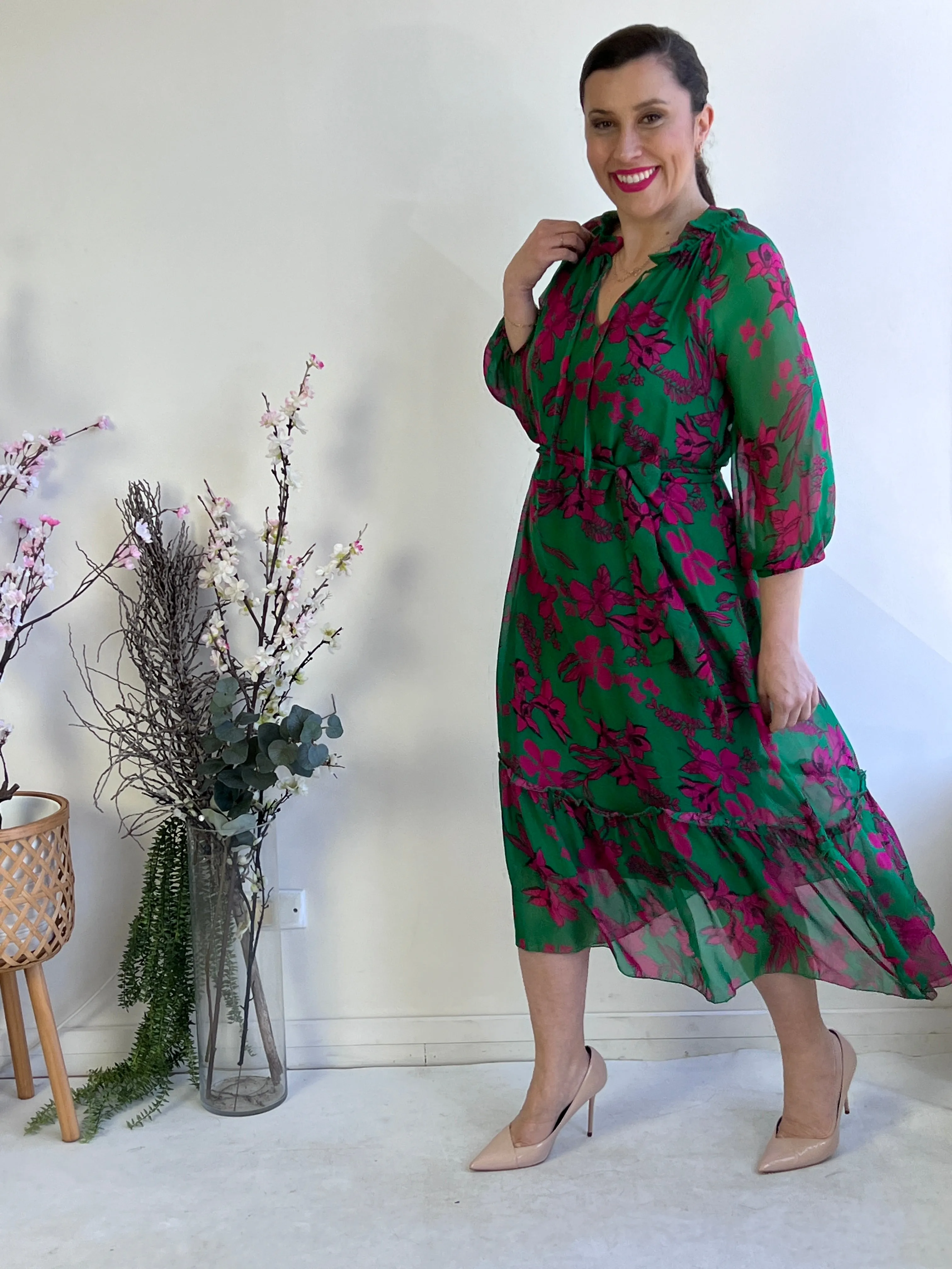 Priya Emerald Silk Dress