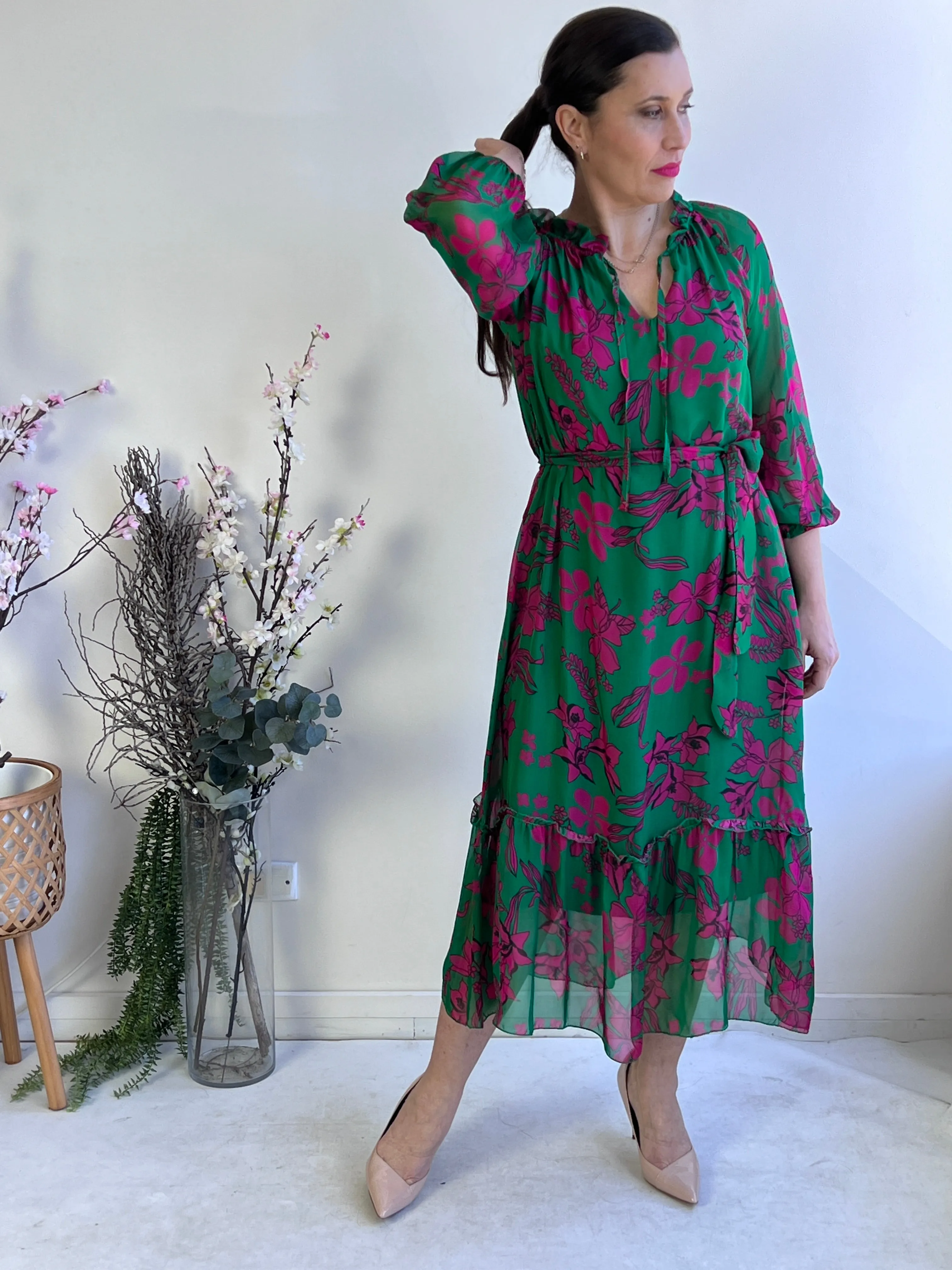 Priya Emerald Silk Dress