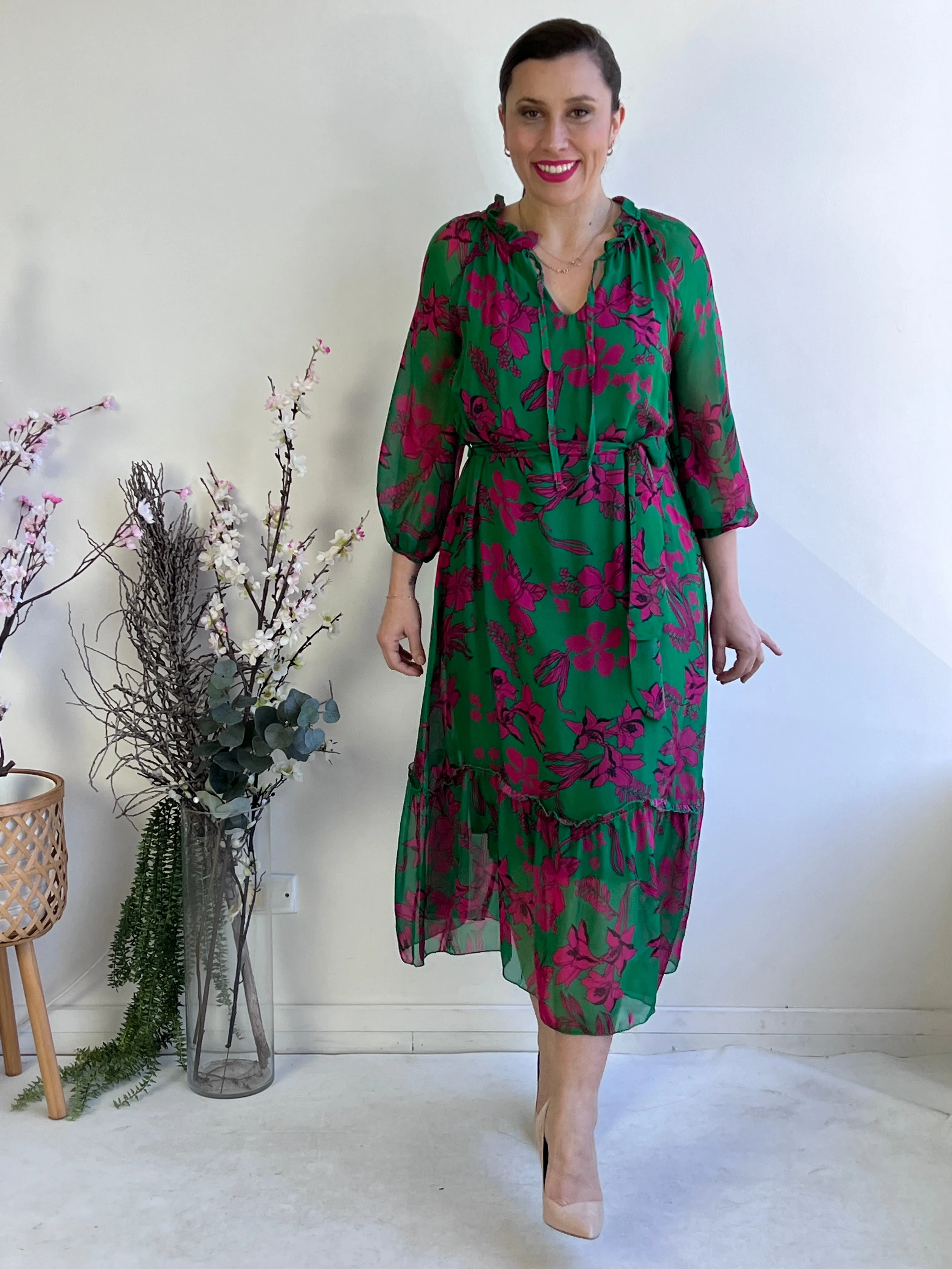 Priya Emerald Silk Dress