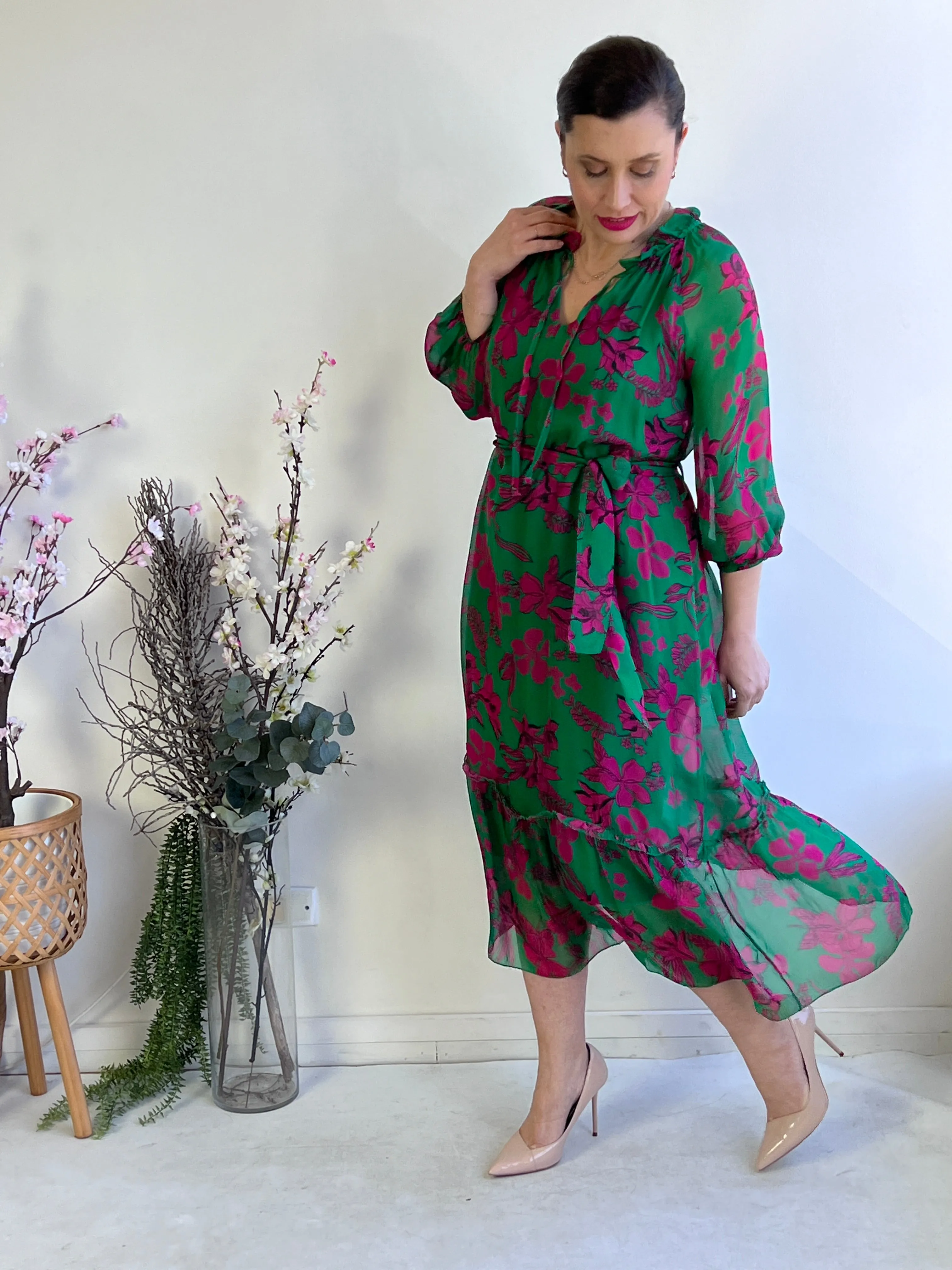 Priya Emerald Silk Dress
