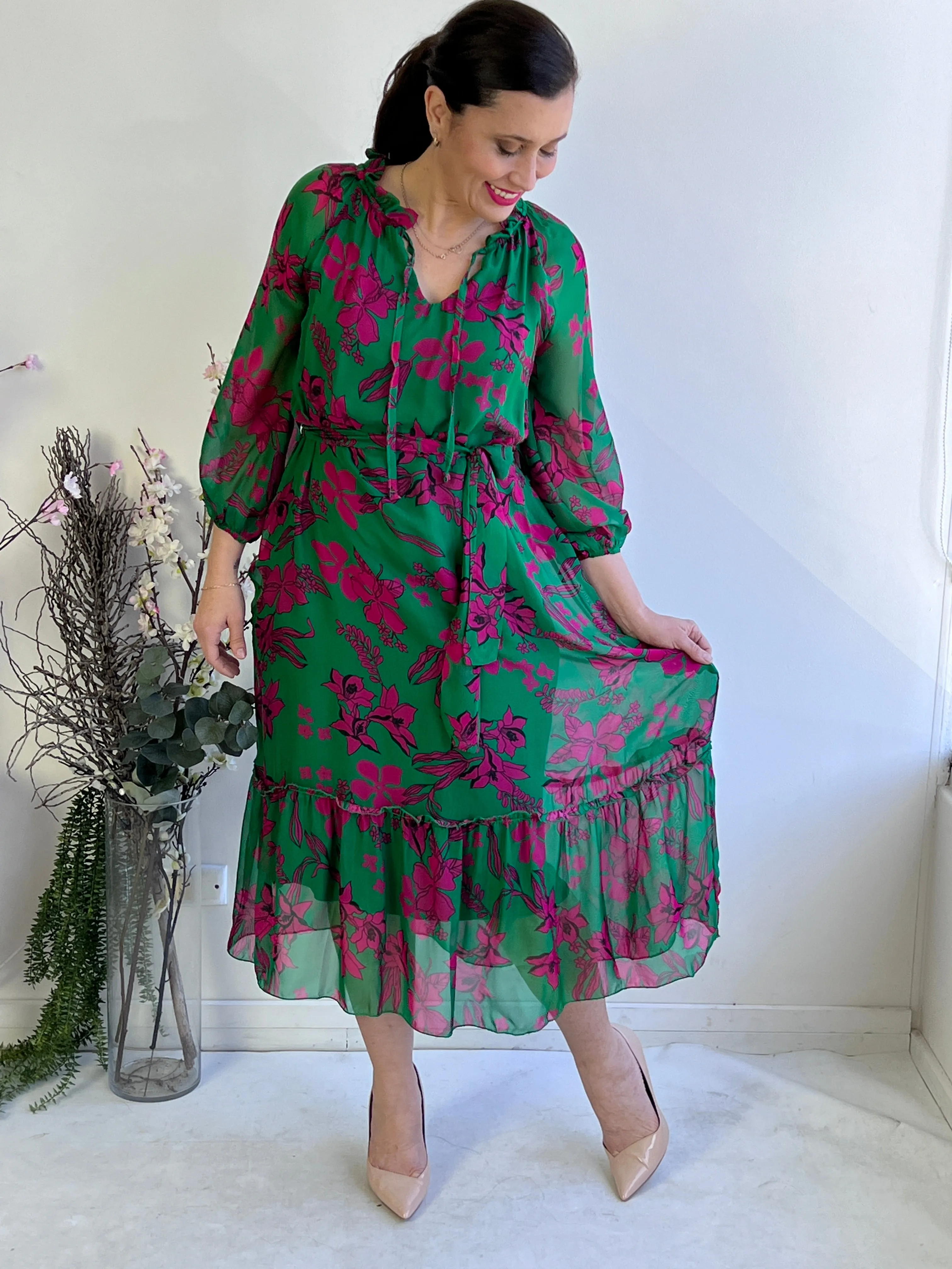 Priya Emerald Silk Dress