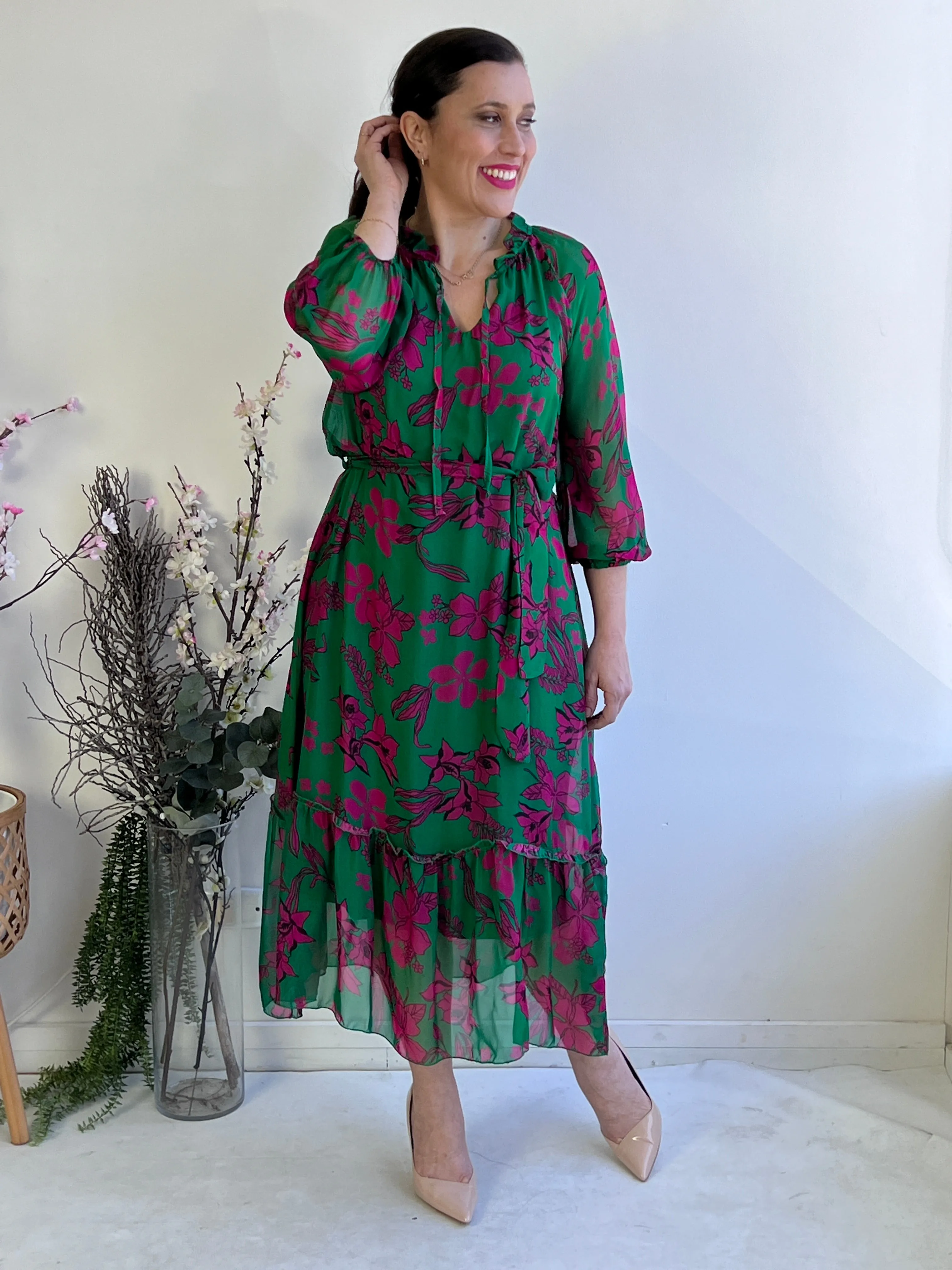 Priya Emerald Silk Dress