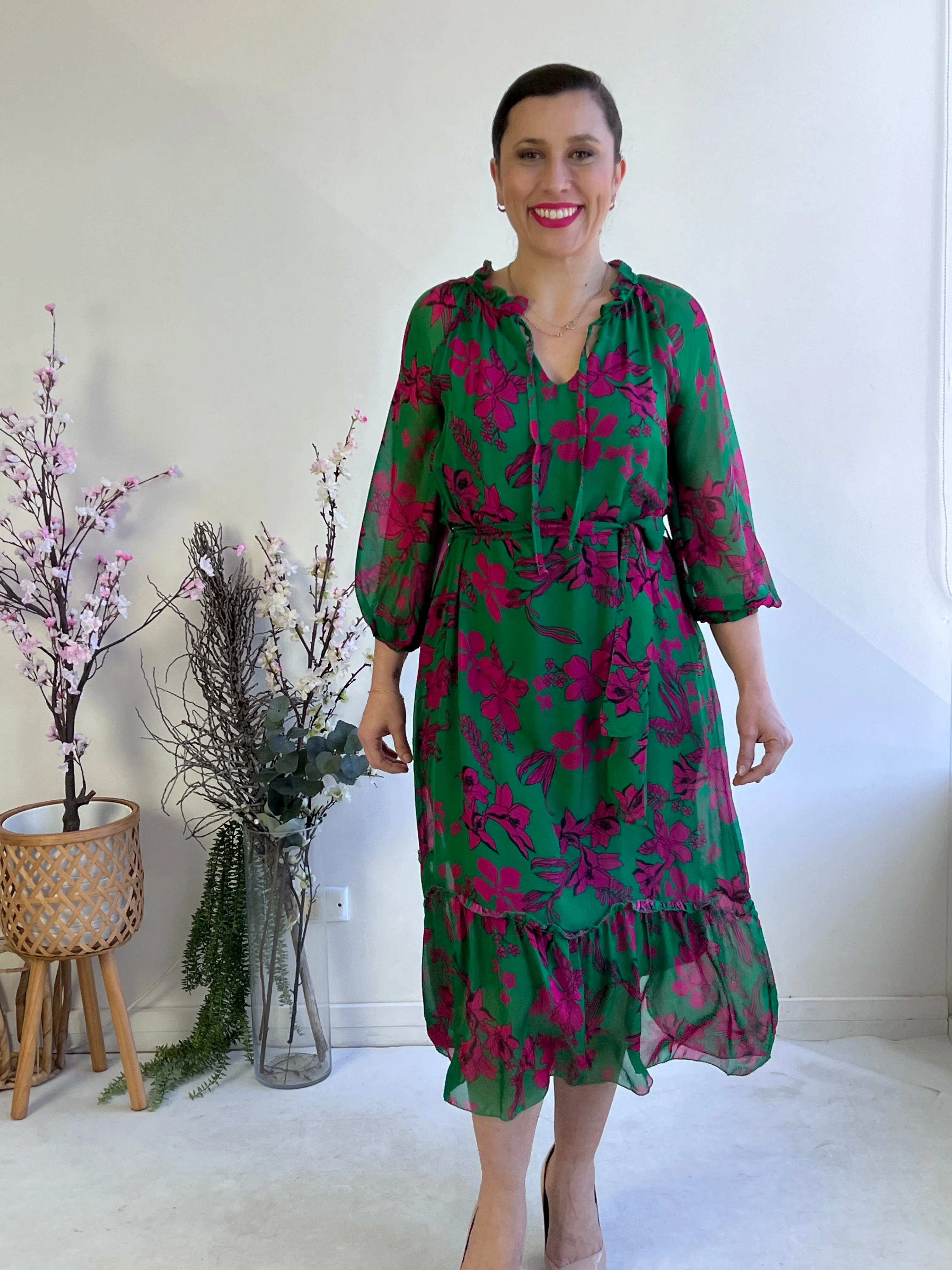 Priya Emerald Silk Dress