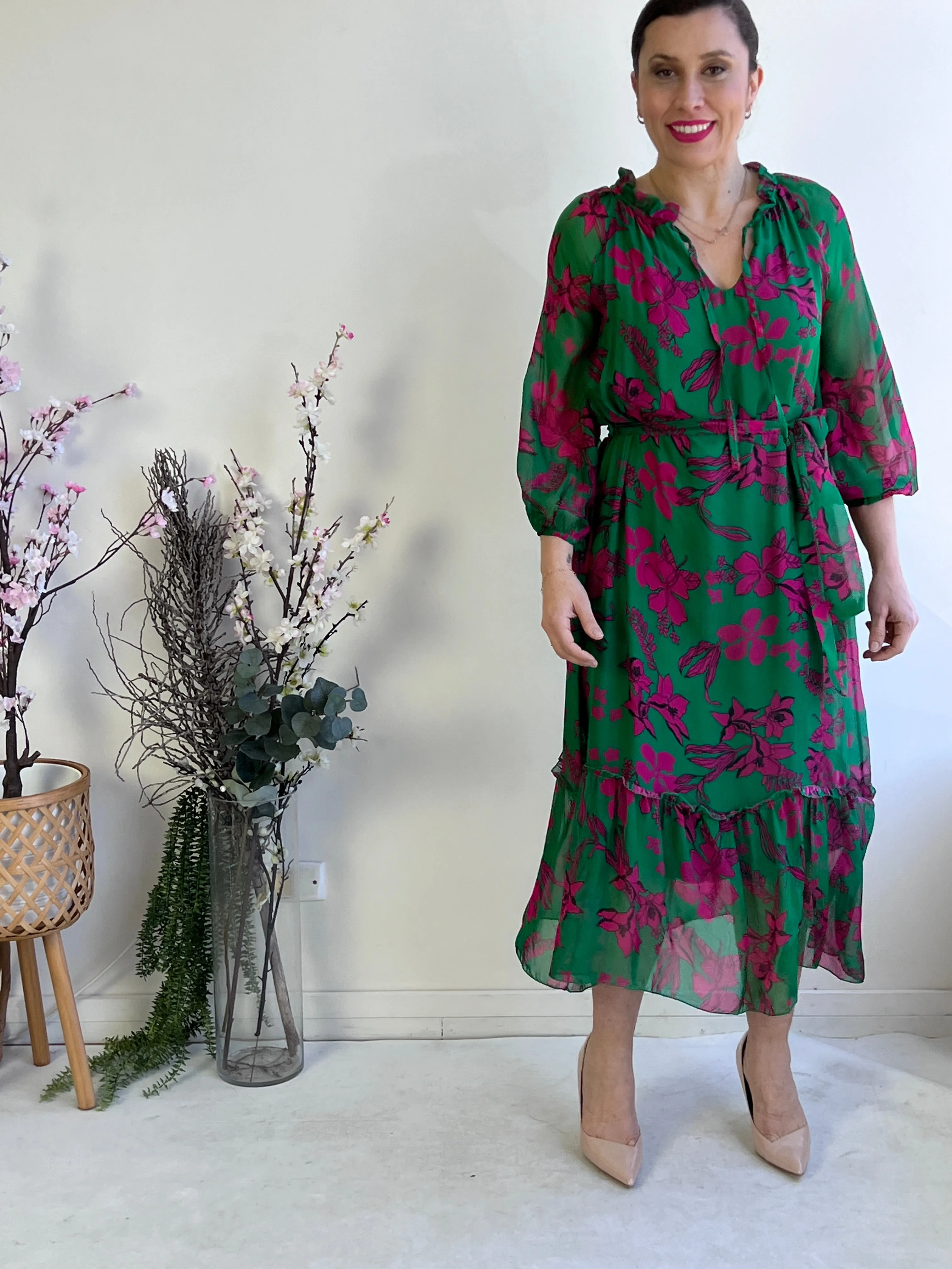 Priya Emerald Silk Dress