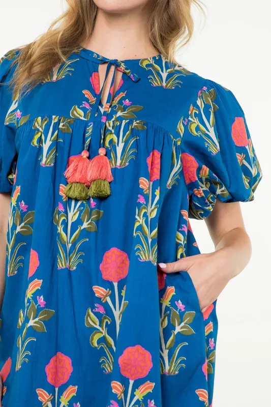 Puff Sleeve Flower Print Dress