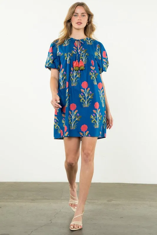 Puff Sleeve Flower Print Dress