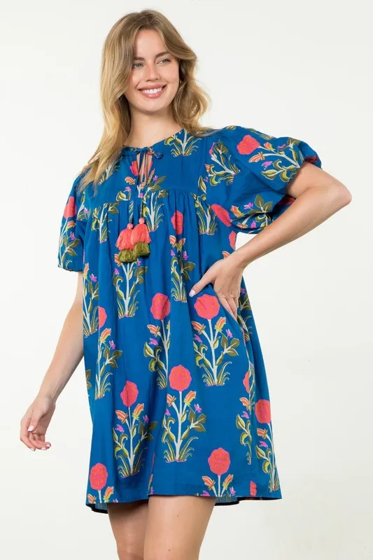 Puff Sleeve Flower Print Dress