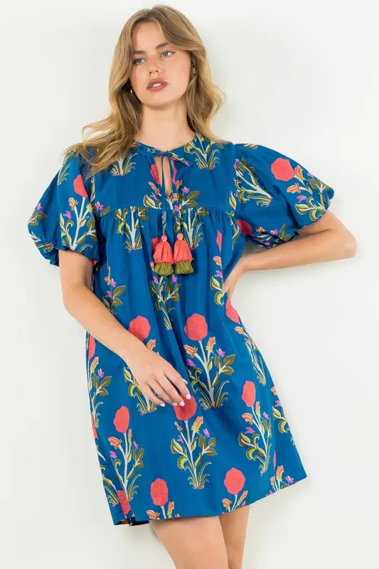 Puff Sleeve Flower Print Dress