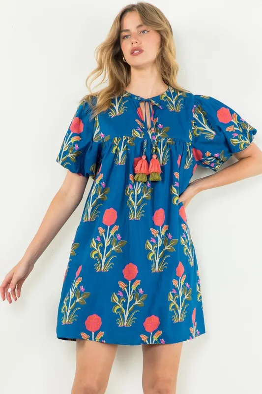 Puff Sleeve Flower Print Dress
