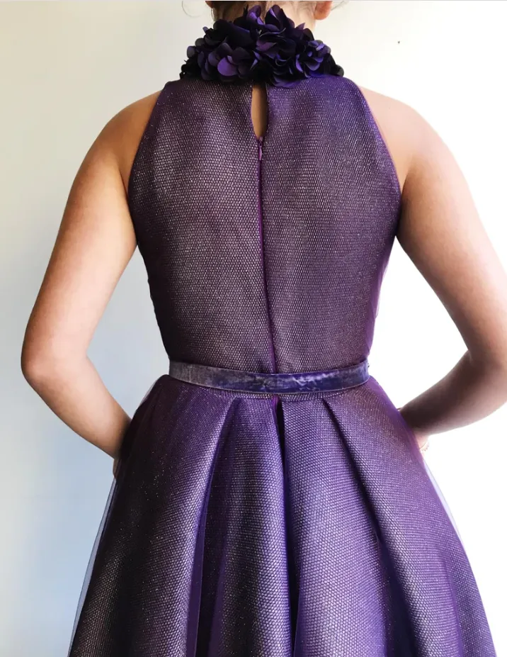 Purple Long A-line Split Cheap Prom Dresses With Flowers, TYP1750