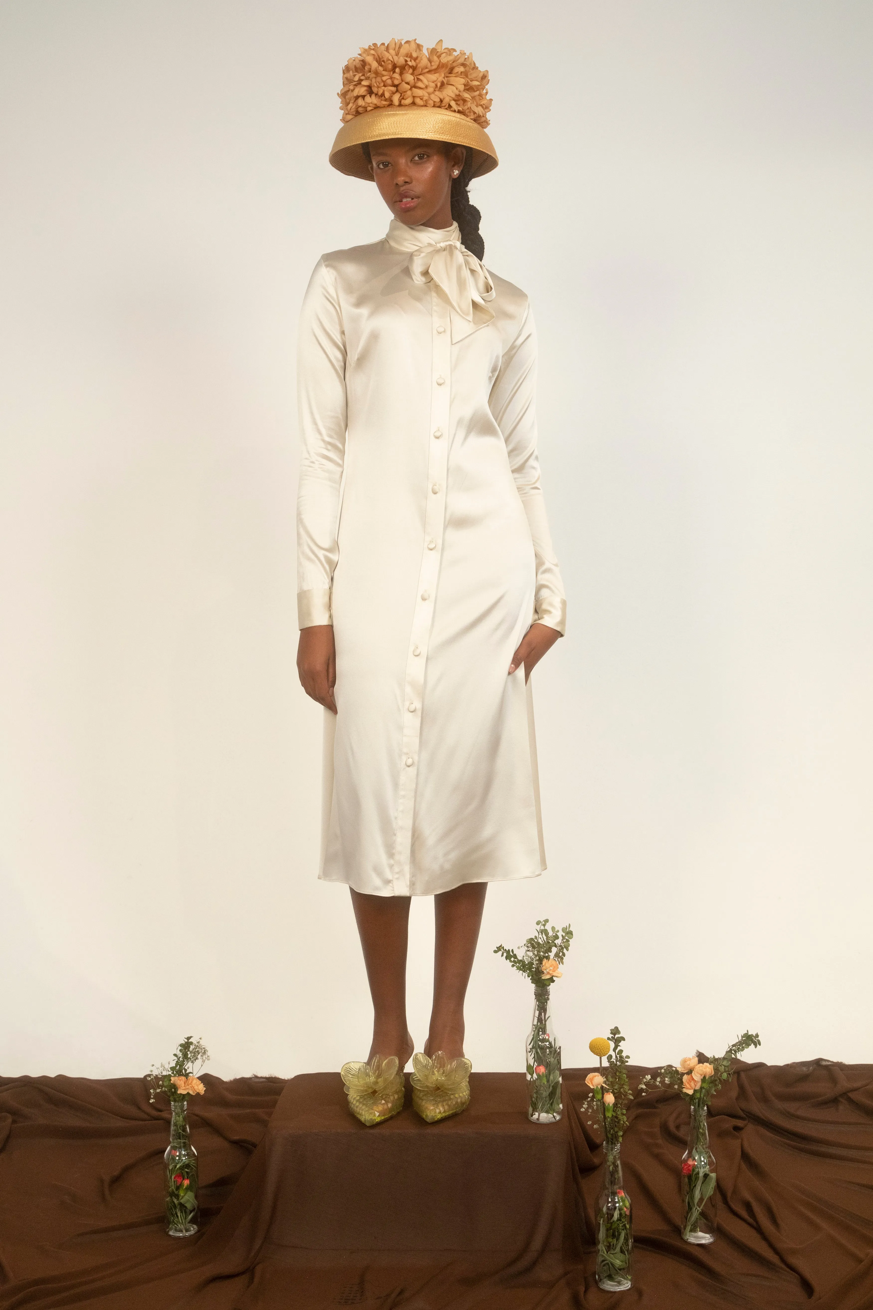 Pussybow Dress - Creme Silk Charmeuse-Pre-Order