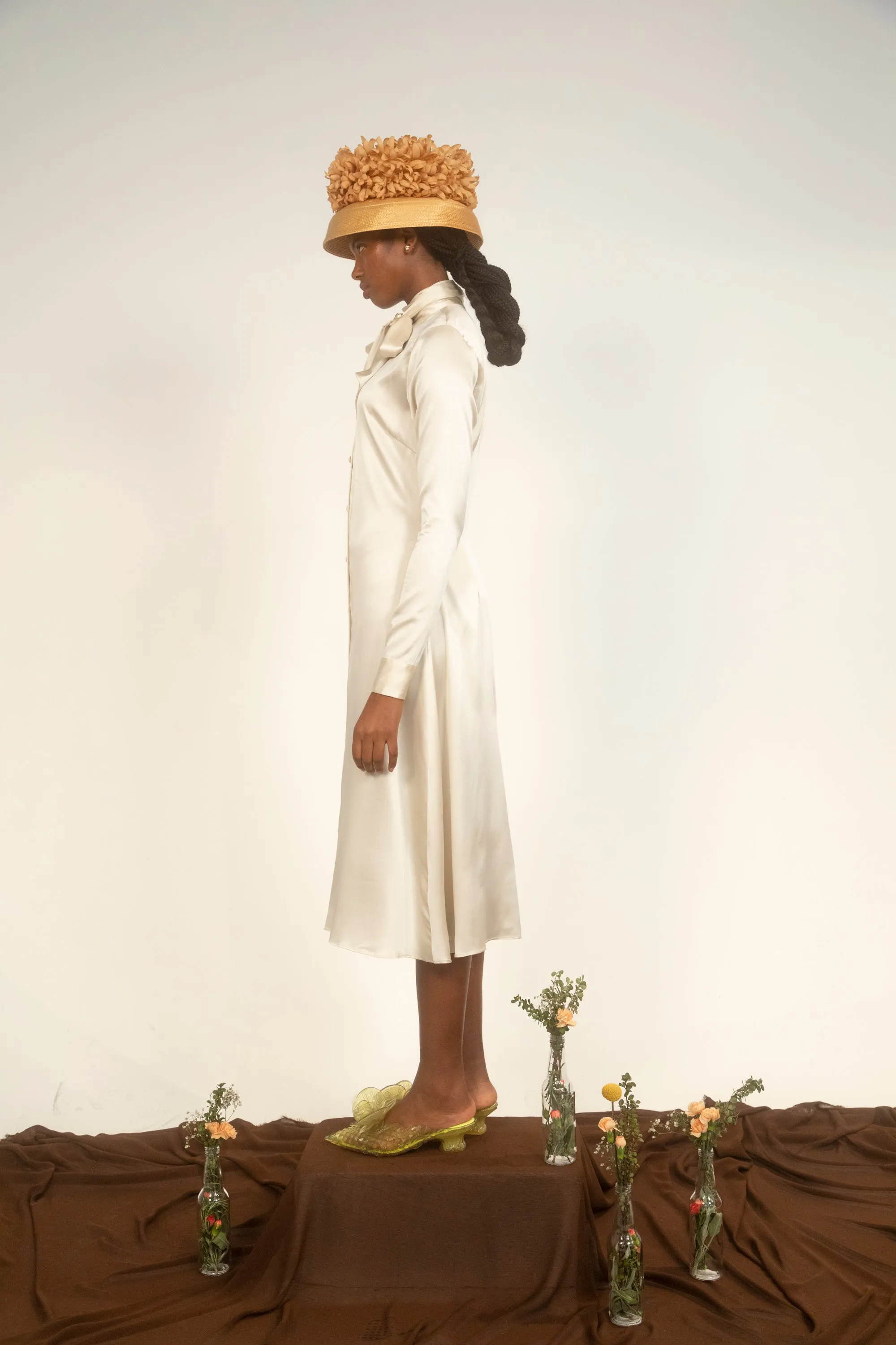 Pussybow Dress - Creme Silk Charmeuse-Pre-Order