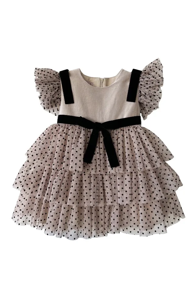 "Celine" Stone Velvet Polka Dot Tulle Dress