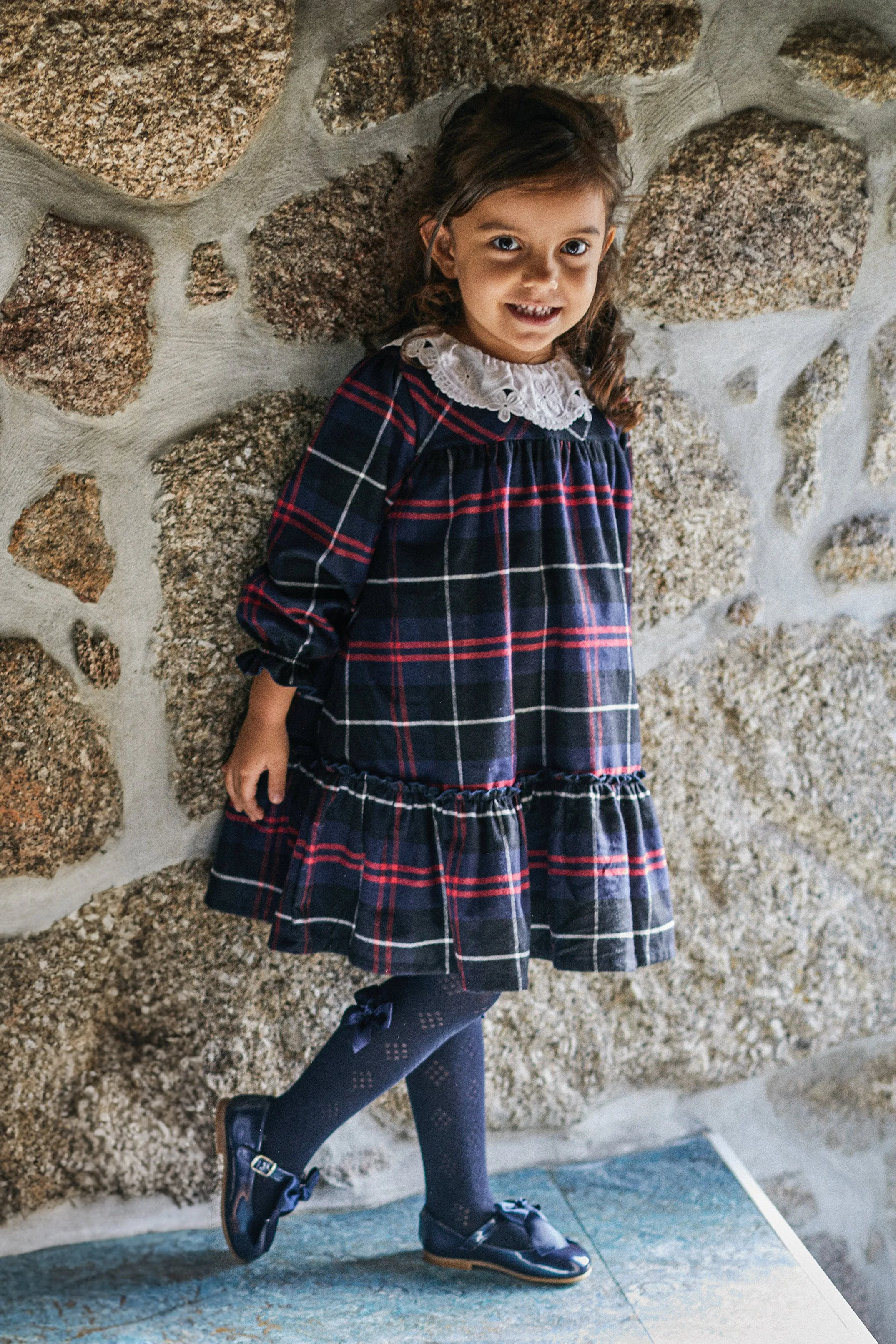 "Yvette" Navy Tartan Dress