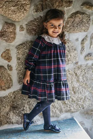 "Yvette" Navy Tartan Dress
