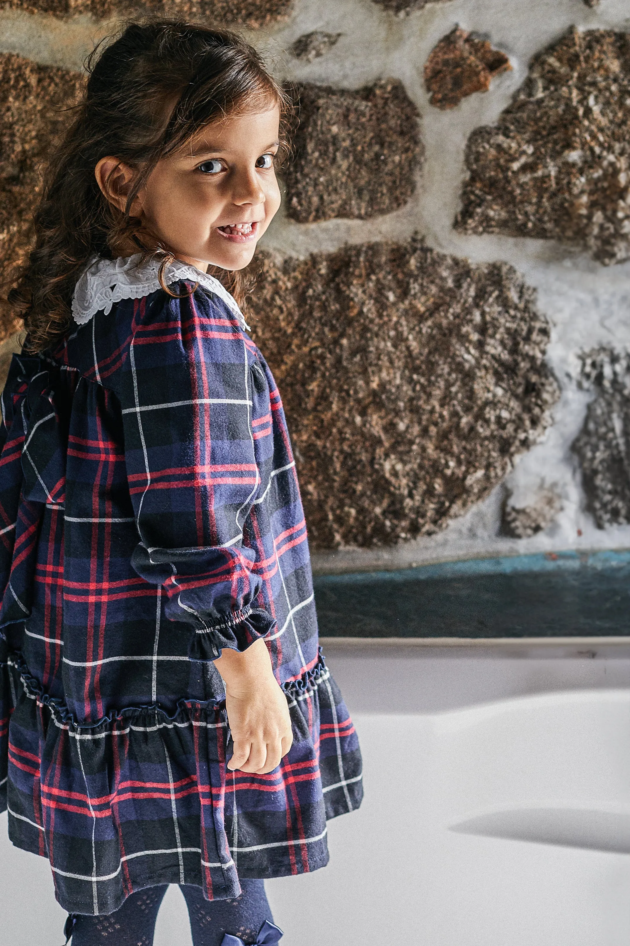 "Yvette" Navy Tartan Dress