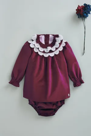 "Zara" Burgundy Velvet Dress & Bloomers