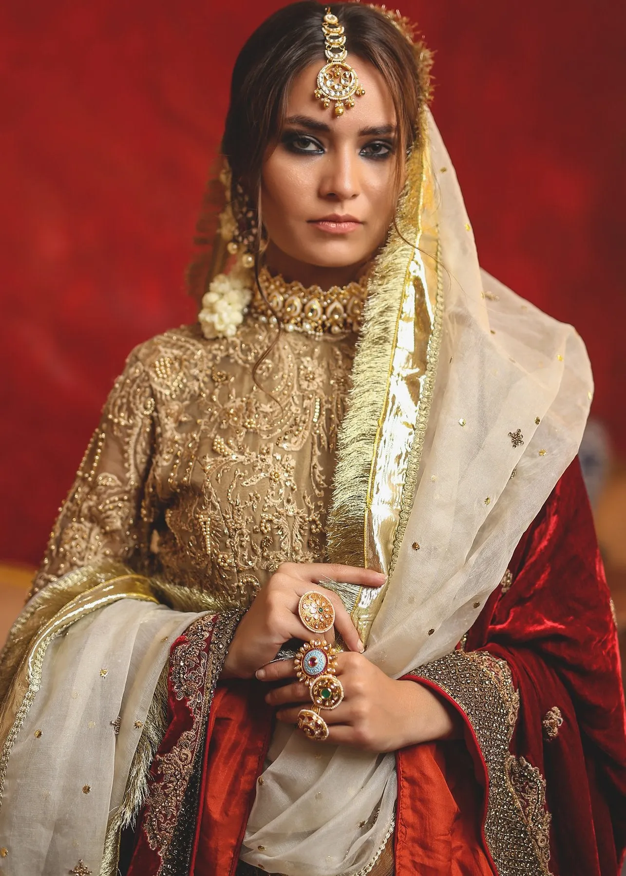 Red anarkali frock by designer beautifully embroidered # B3332