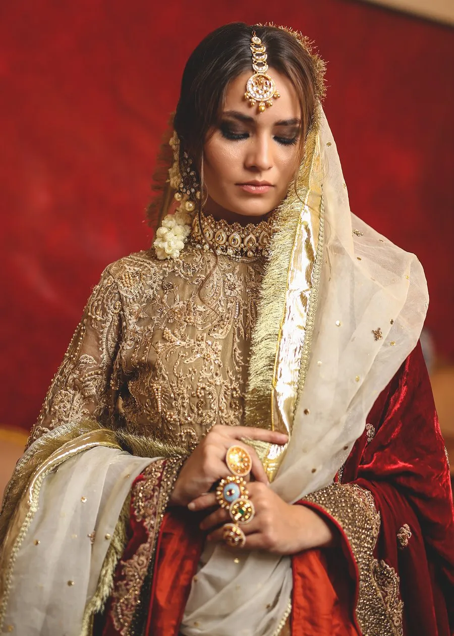 Red anarkali frock by designer beautifully embroidered # B3332