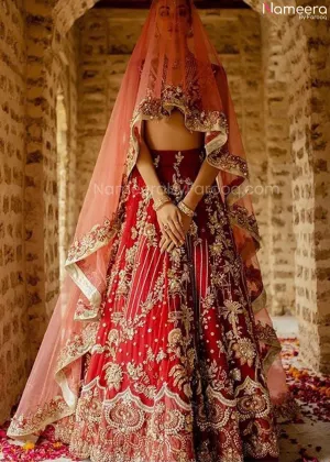 Red Pakistani Bridal Lehenga Online for Wedding #BN997