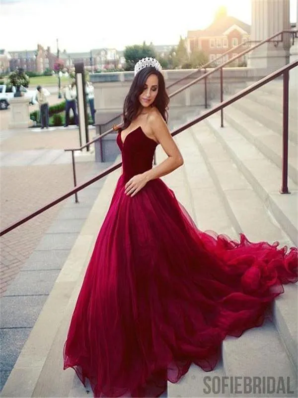 Red Velvet Prom Dresses, Tulle Prom Dresses, Long Prom Dresses, Prom Dresses, PD0599