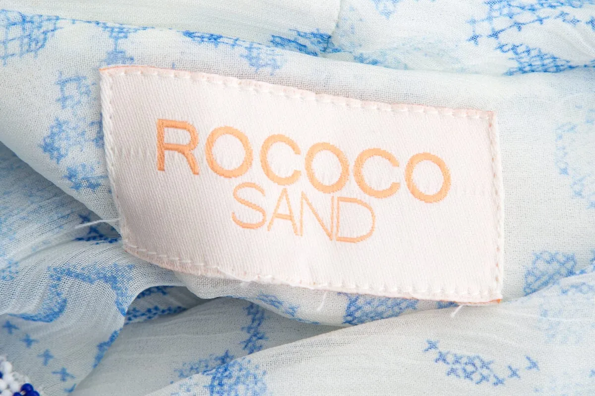 Rococo Sand White & Blue Paisley Silk Dress SZ S