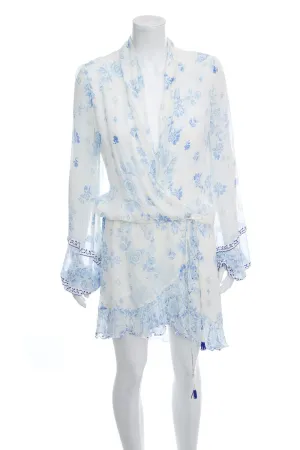 Rococo Sand White & Blue Paisley Silk Dress SZ S