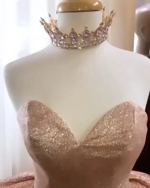 Rose Gold Quinceanera Dresses Sparkly Shine Ball Gowns Sweet 16 Dress vestidos de quinceañera