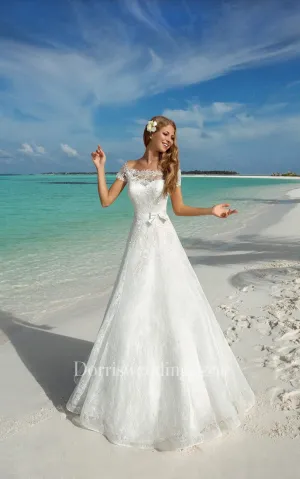 Royal Ball Gown Corset-Back Lace Wedding Dress With Bow-714151