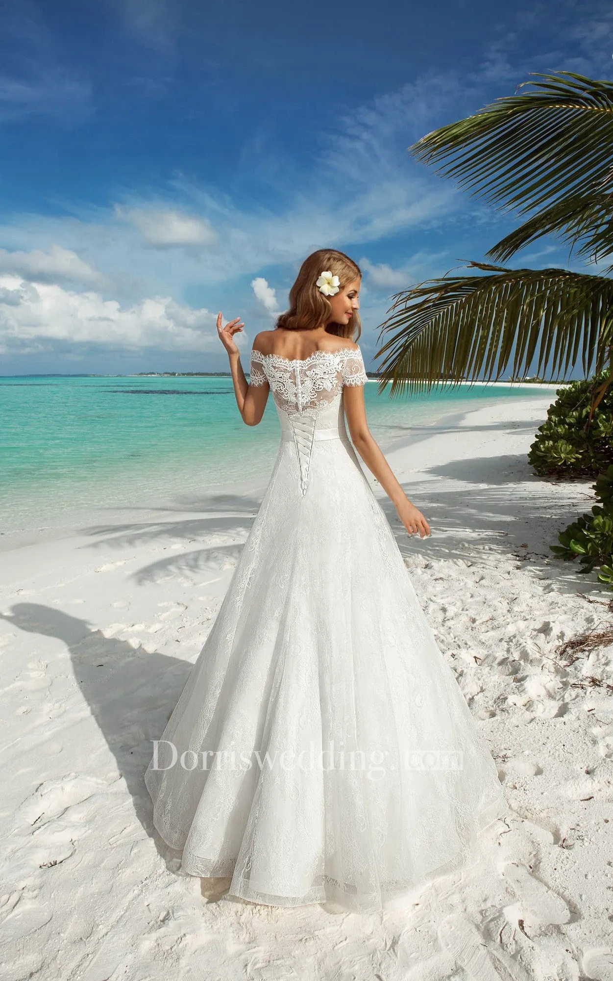 Royal Ball Gown Corset-Back Lace Wedding Dress With Bow-714151