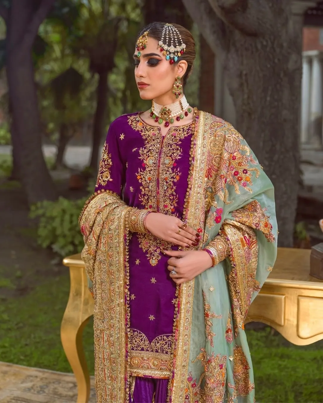 Royal Purple Dress Pakistani in Gharara Kameez Style