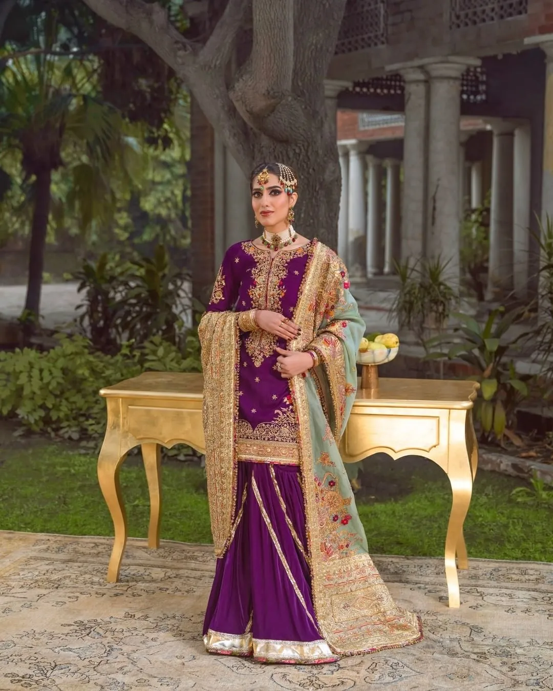 Royal Purple Dress Pakistani in Gharara Kameez Style