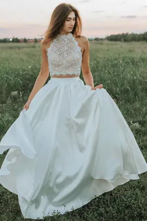 Roycebridal A-line Two Pieces Lace Top Wedding Dresses With Pockets, Bridal Gown, MW837