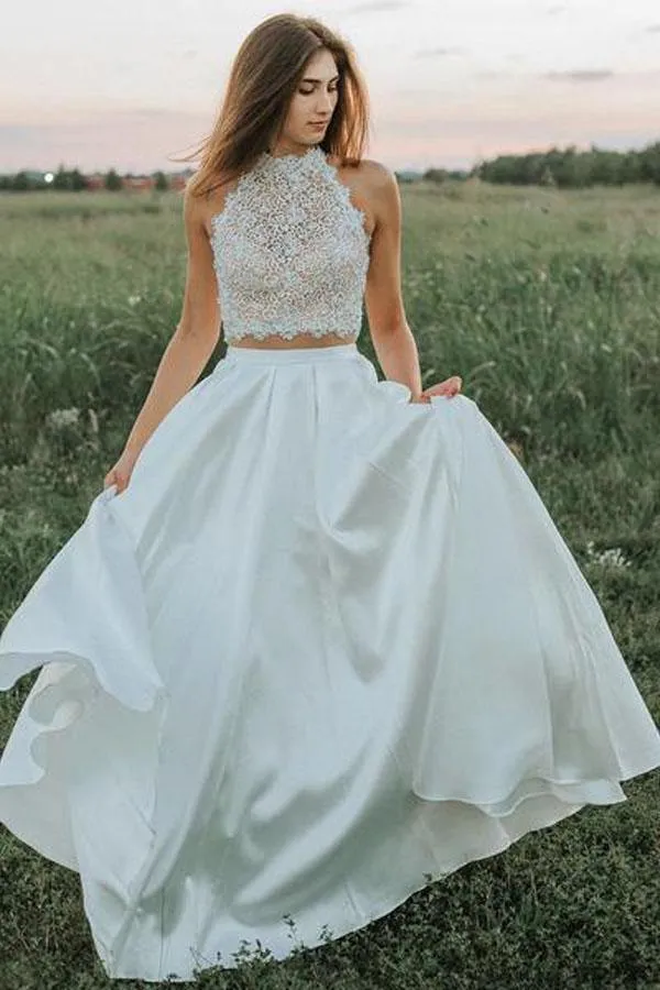 Roycebridal A-line Two Pieces Lace Top Wedding Dresses With Pockets, Bridal Gown, MW837