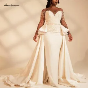 Roycebridal African Mermaid Wedding Dress Long Sleeve