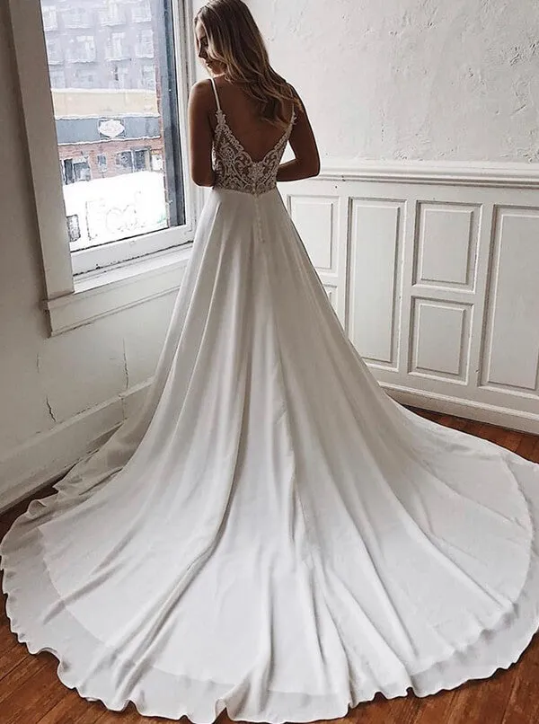 Roycebridal Cheap Spaghetti Straps Lace See Through Wedding Dresses Online,Cheap Unique Bridal Dresses,MW423