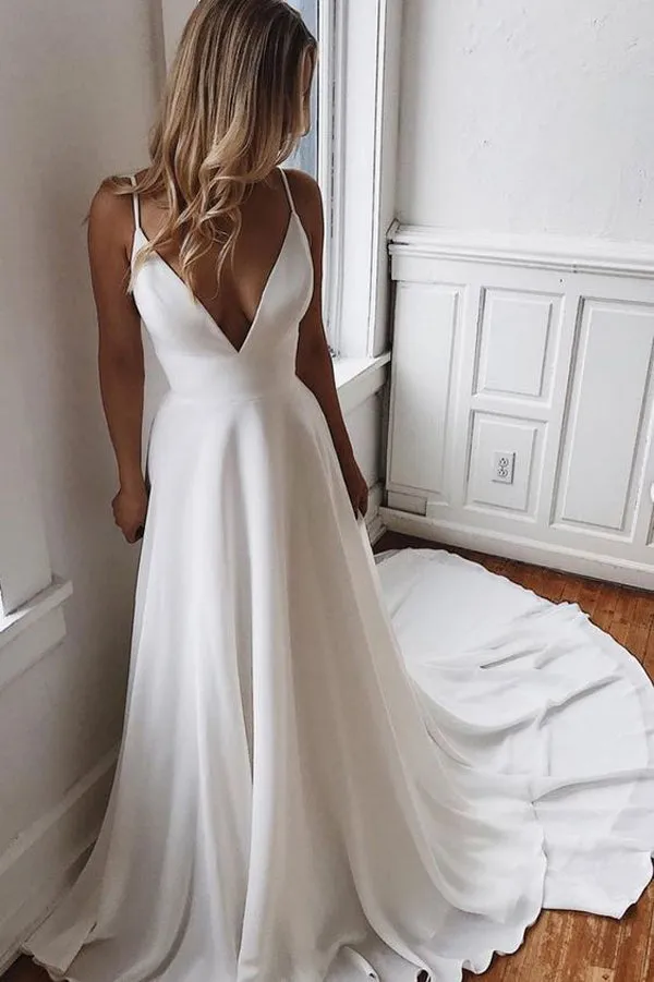 Roycebridal Cheap Spaghetti Straps Lace See Through Wedding Dresses Online,Cheap Unique Bridal Dresses,MW423