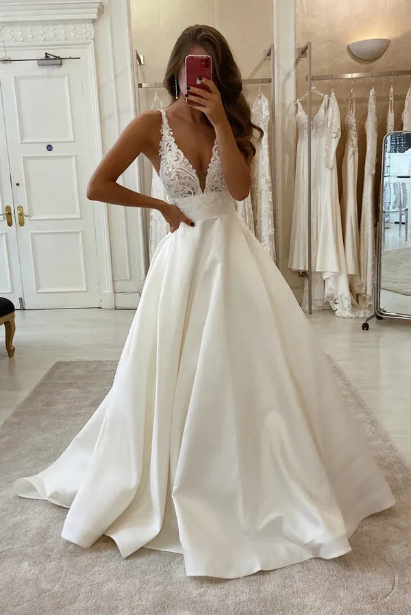 Roycebridal Cheap V-neck Lace Wedding Dresses Online, Cheap Unique Bridal Dresses,MW495