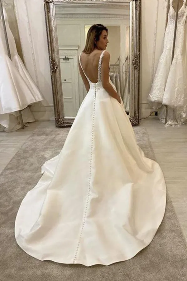 Roycebridal Cheap V-neck Lace Wedding Dresses Online, Cheap Unique Bridal Dresses,MW495