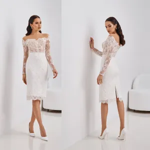 Roycebridal Short Wedding Dresses Boat Neck White ivory Bridal Dress White Bride Gowns High quality Satin Wedding Party Dress