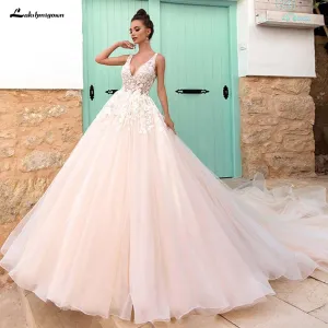 Roycebridal V-Neck A Line Lace Wedding Dresses Applique Beading