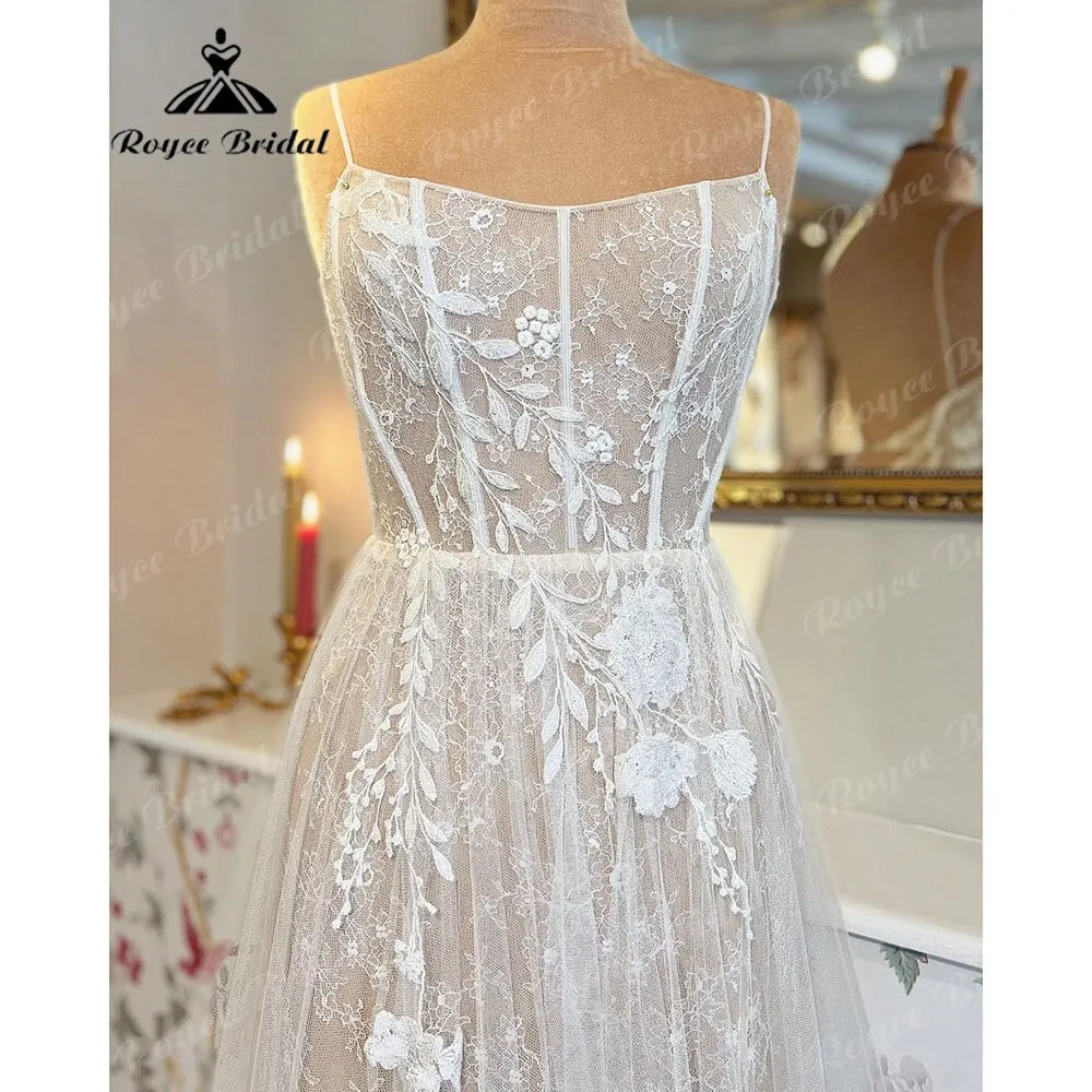 Roycebridal Vintage Lace Appliques Boho Beach Women Wedding Dress 2025 Bridal Gowns Open Back Spaghetti Straps robe de marie