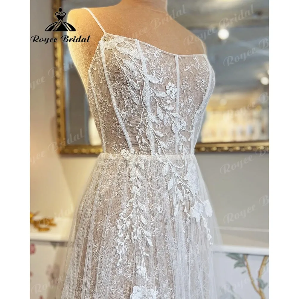 Roycebridal Vintage Lace Appliques Boho Beach Women Wedding Dress 2025 Bridal Gowns Open Back Spaghetti Straps robe de marie
