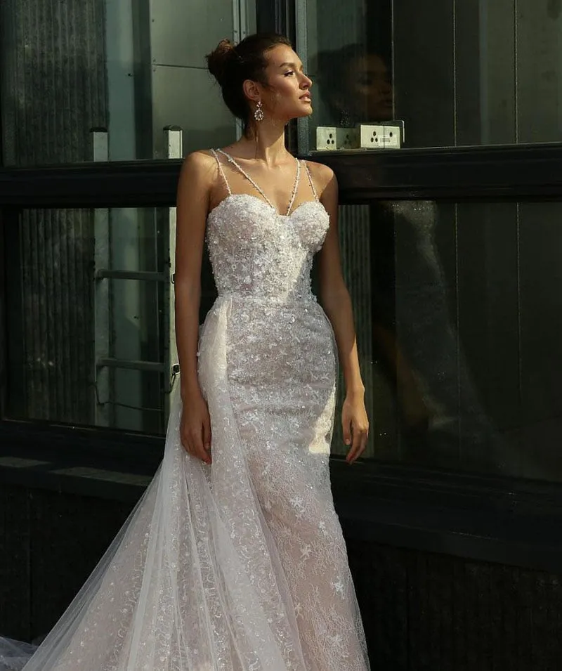 Roycebridal Vintage Mermaid Wedding Dress Sexy Sweetheart Lace Appliques 2 in 1 Bridal Dress Detachable Skirt Wedding Gowns