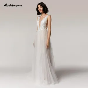 Roycebridal Wedding Dress V-Neck Lace Appliques Princess Tulle