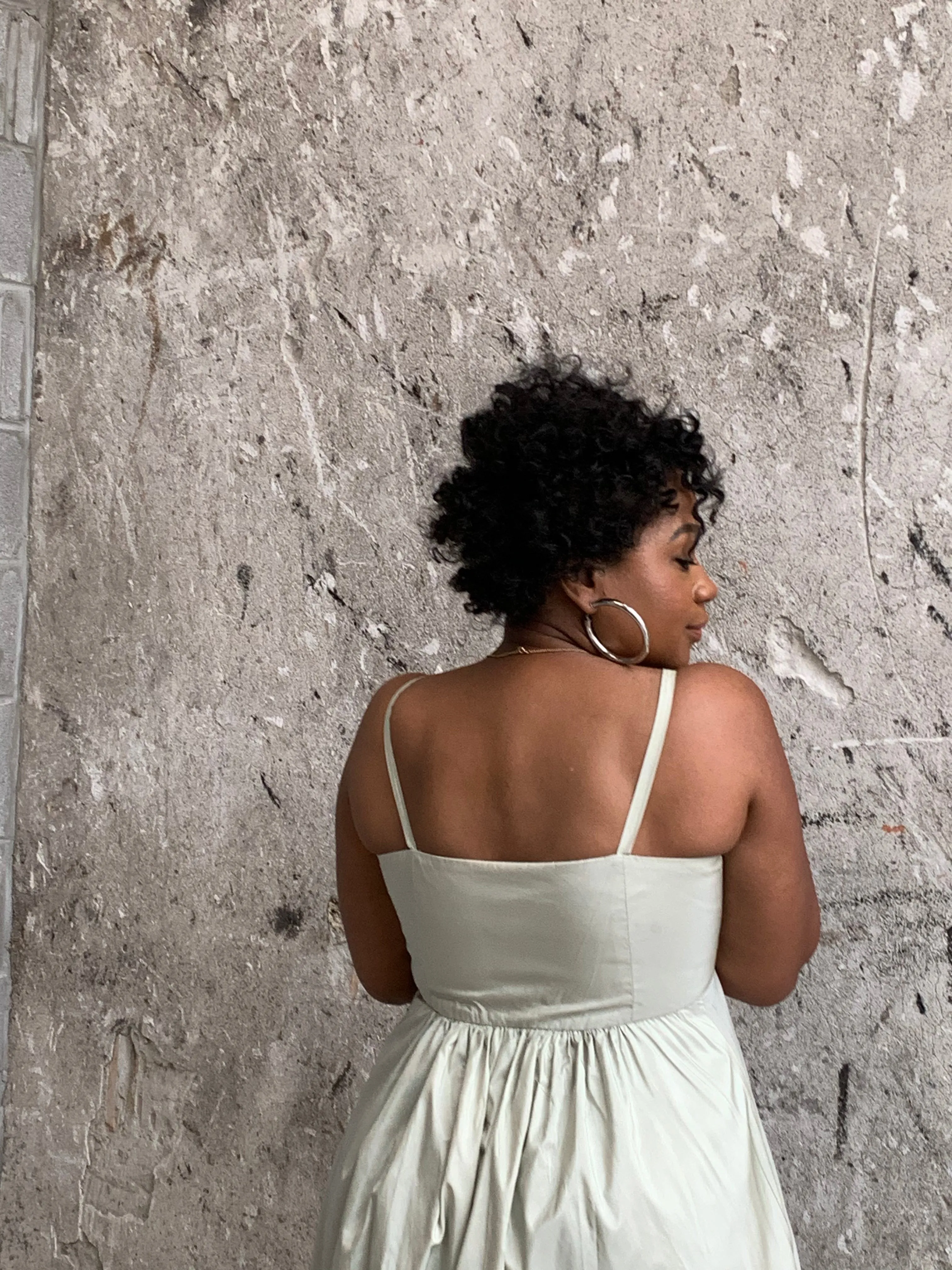 sage silk bubble hem dress