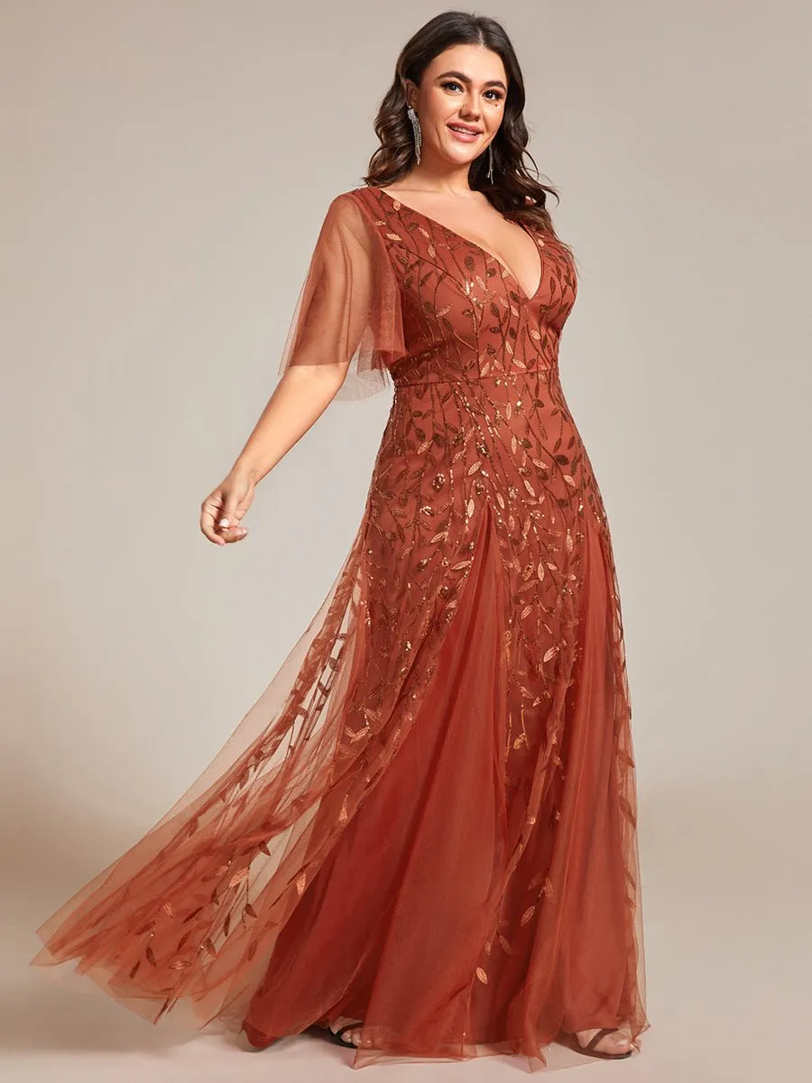 Sally sequin and tulle ball or evening dress with flutter sleeve