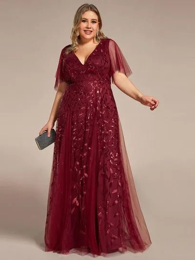 Sally sequin and tulle ball or evening dress with flutter sleeve